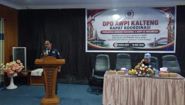Pembina Dewan Pimpinan Daerah (DPD) Asosiasi Wartawan Profesional Indonesia (AWPI) Kalimantan Tengah Menyampaikan Sambutan pada Rapat Koordinasi (Rakor) Persiapan Pelaksanaan Kongres II AWPI 2026