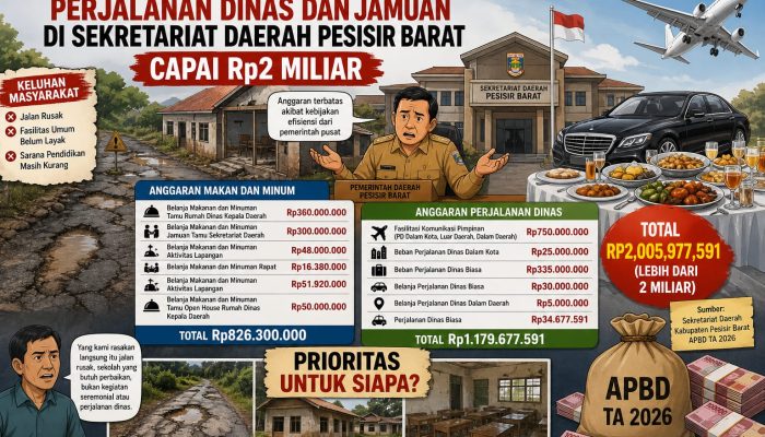 Anggaran Perjalanan Dinas dan Jamuan Setda Pesisir Barat Tembus Rp2 Miliar