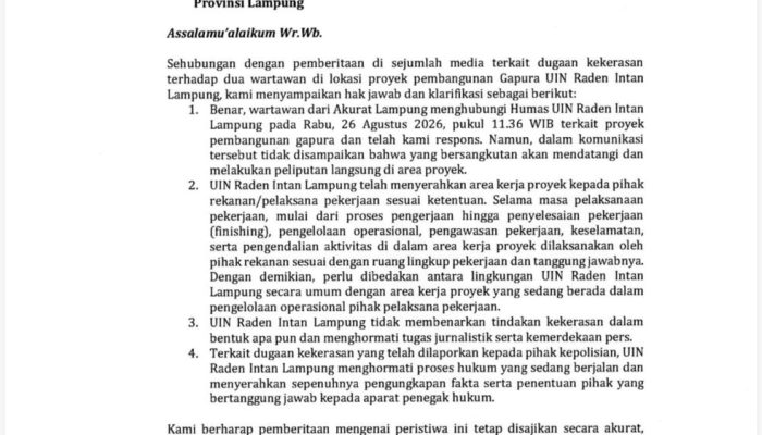 UIN Raden Intan Sampaikan Hak Jawab Dugaan Kekerasan Wartawan, Area Proyek Disebut Dikelola Rekanan